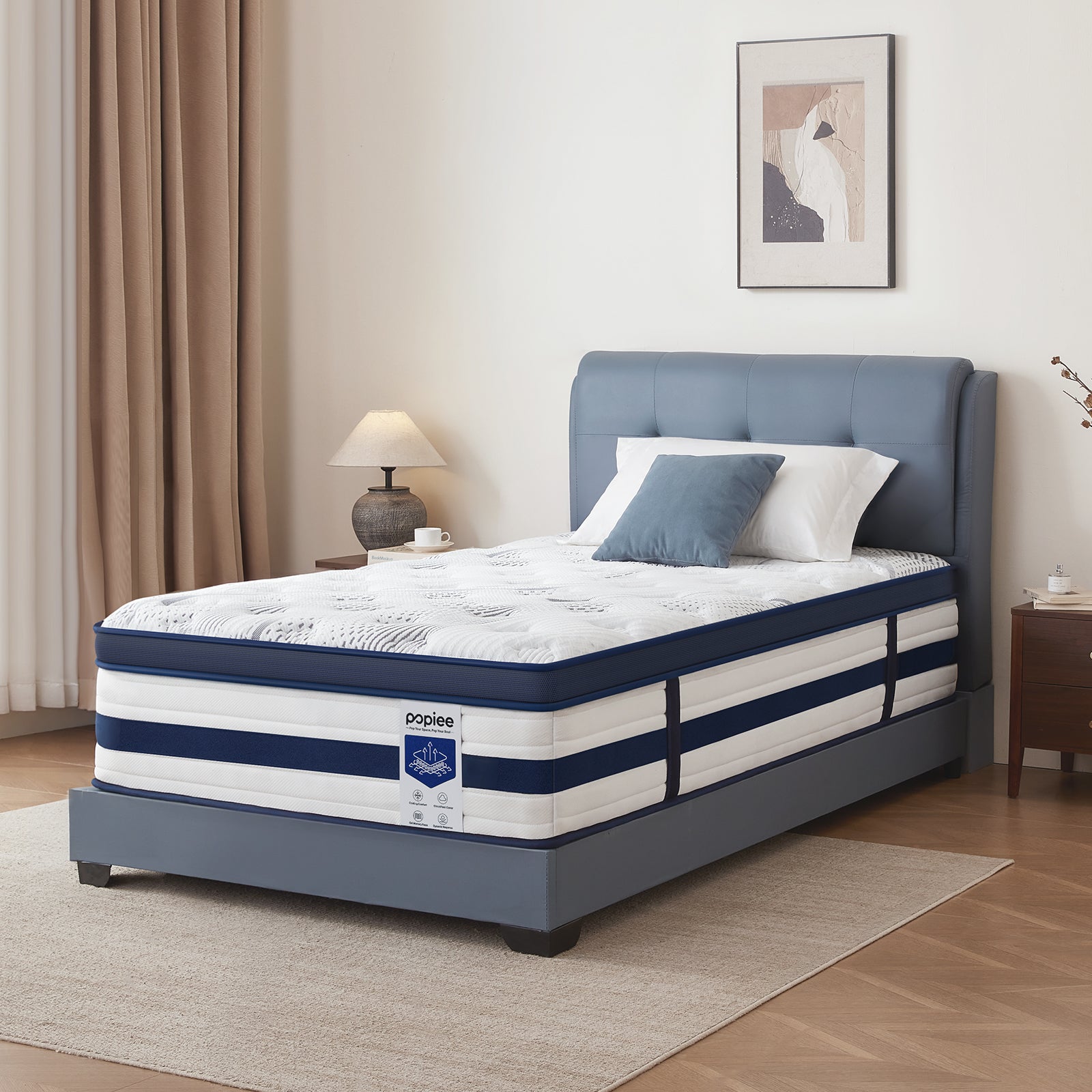 King Size Mattress 14 Inch Hybrid , Cooling Gel Memory Foam, Medium Firm, Cool-Touch Tencel Cover, 7-Zone Pocket Springs, Motion Isolation, Edge Support, CertiPUR-US, for Back & Side Sleepers
