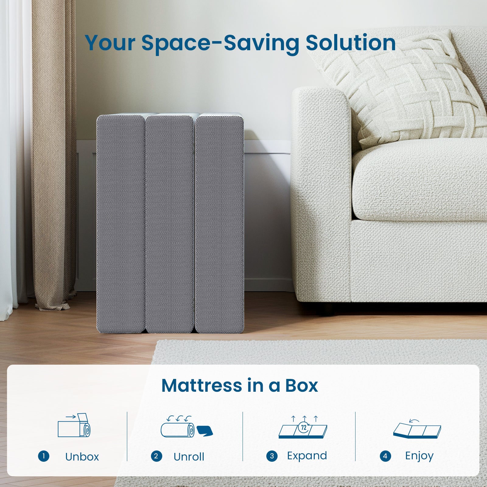 Popiee Folding Mattress, 6 Inch Trifold Memory Foam Mattress with Ultra Soft Removable Cover