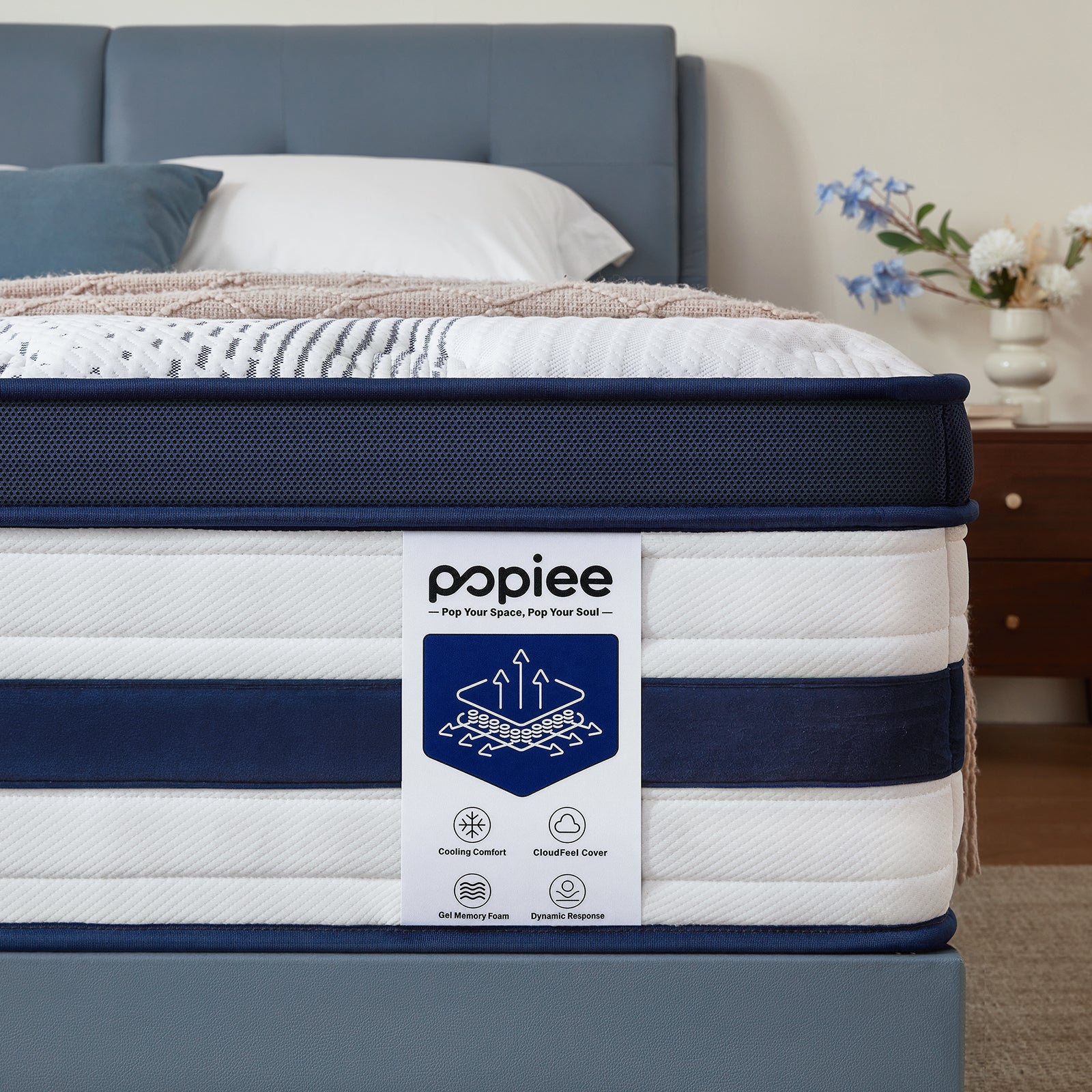 King Size Mattress 14 Inch Hybrid , Cooling Gel Memory Foam, Medium Firm, Cool-Touch Tencel Cover, 7-Zone Pocket Springs, Motion Isolation, Edge Support, CertiPUR-US, for Back & Side Sleepers
