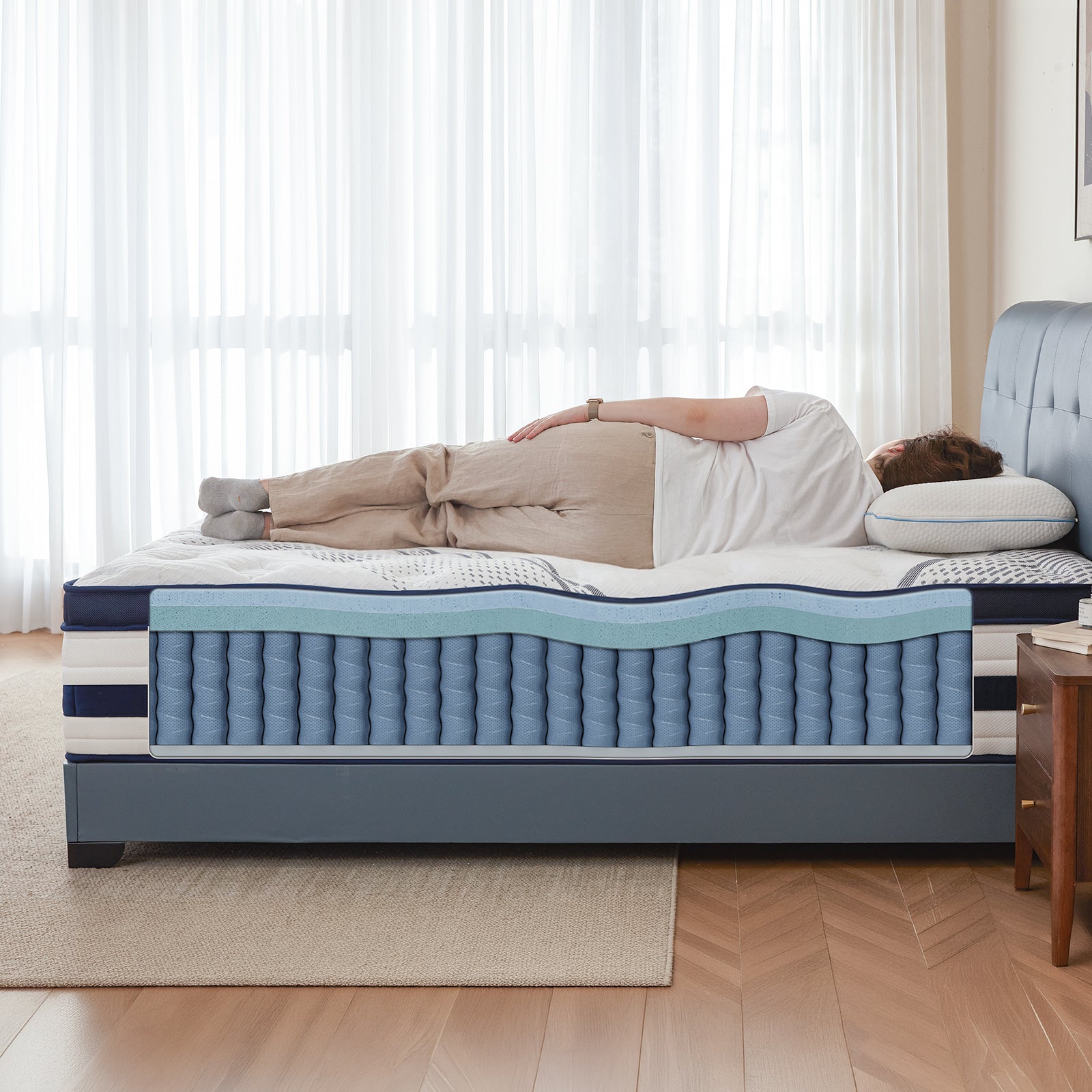King Size Mattress 14 Inch Hybrid , Cooling Gel Memory Foam, Medium Firm, Cool-Touch Tencel Cover, 7-Zone Pocket Springs, Motion Isolation, Edge Support, CertiPUR-US, for Back & Side Sleepers