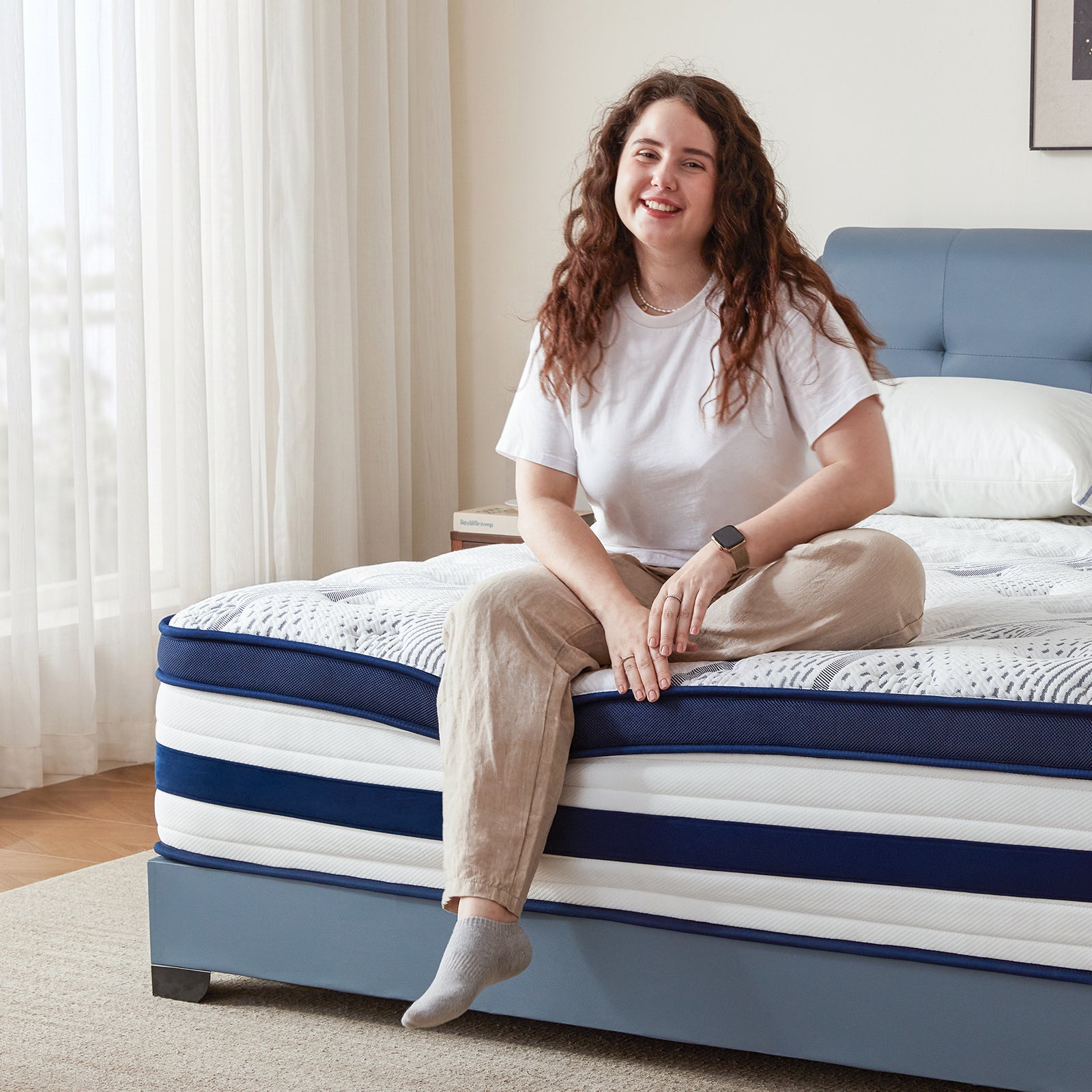 King Size Mattress 14 Inch Hybrid , Cooling Gel Memory Foam, Medium Firm, Cool-Touch Tencel Cover, 7-Zone Pocket Springs, Motion Isolation, Edge Support, CertiPUR-US, for Back & Side Sleepers